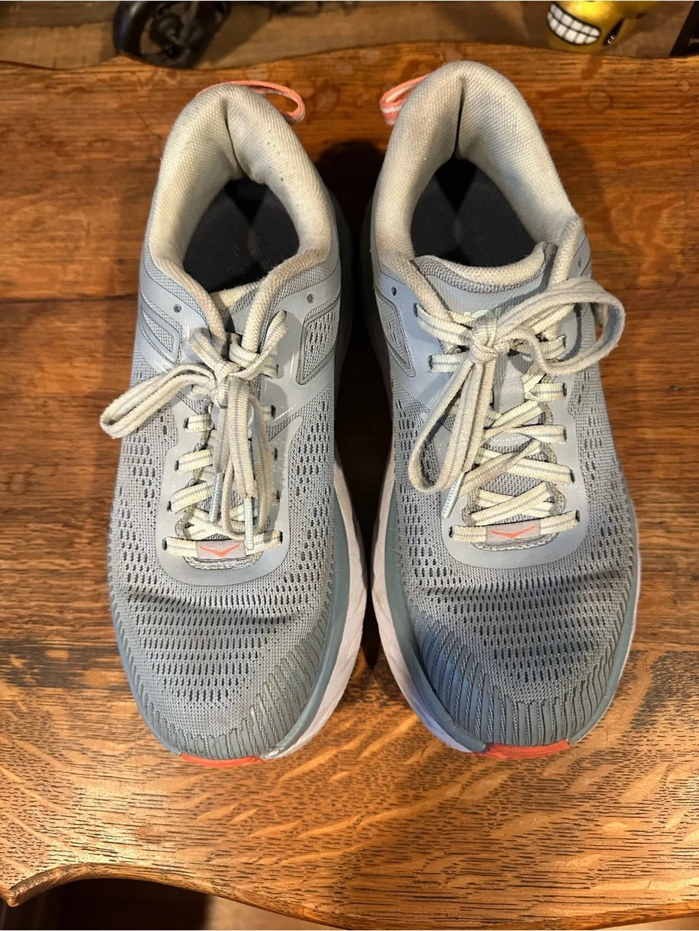 Hoka One One Women's Light Gray and Coral Running Shoes